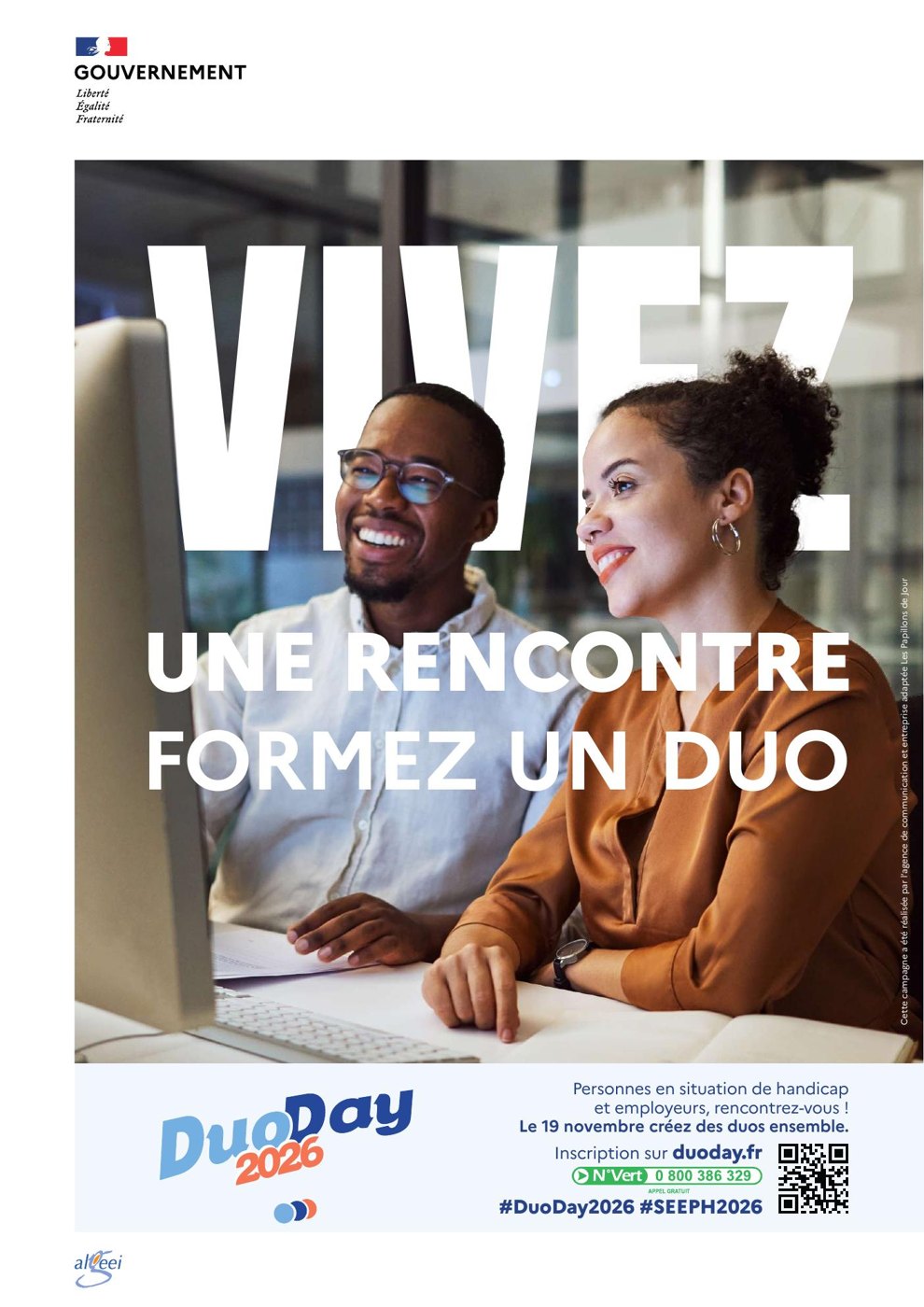 Affiche DuoDay 2026 : Vivez une rencontre, formez un duo — jeudi 19 novembre